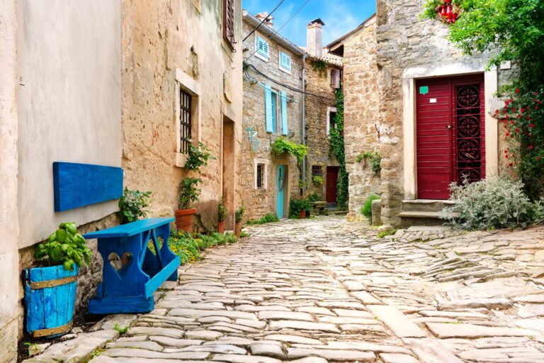Narrow stone streets of Grožnjan old town, Istria, Croatia