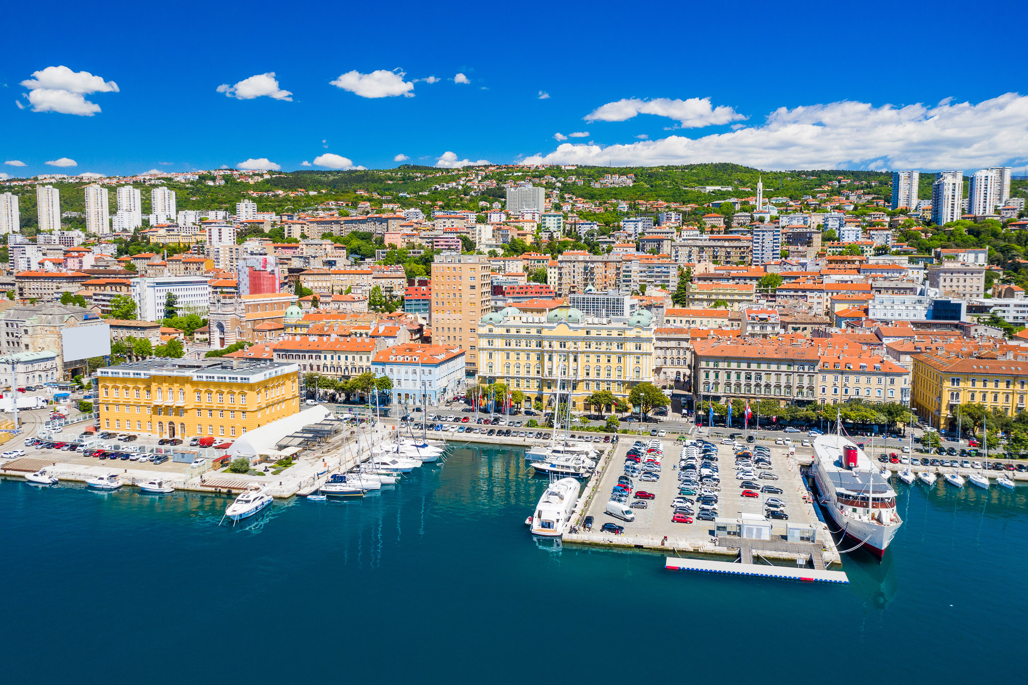 Aerial panorama of Rijeka city centre and port, Kvarner, Croatia